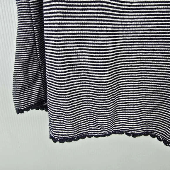 Pleione M Black White Striped Ruffle High Neck Tie Keyhole Back Tank Top. Size M - Picture 4 of 8